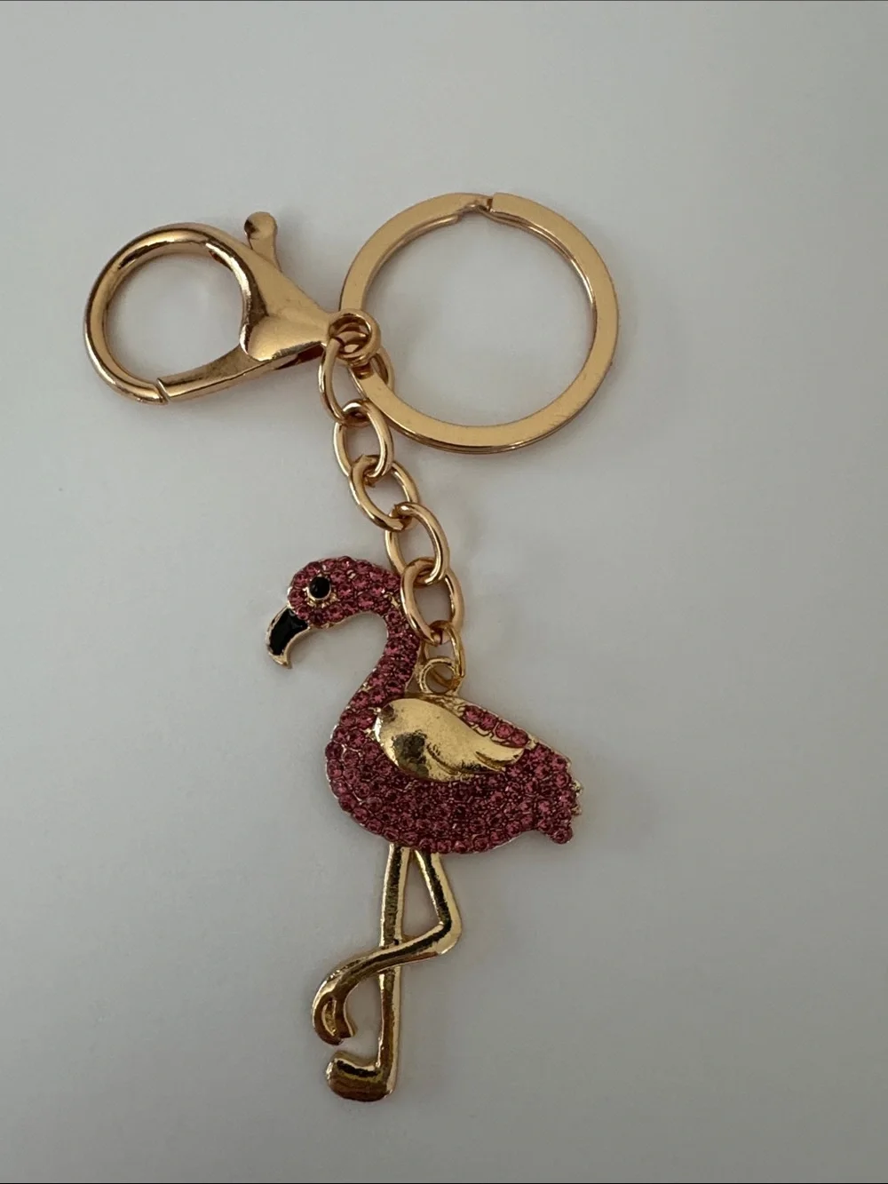 Flamingo Gold Tone Bag Charm/Keychain with Pink Crystals NWOT
